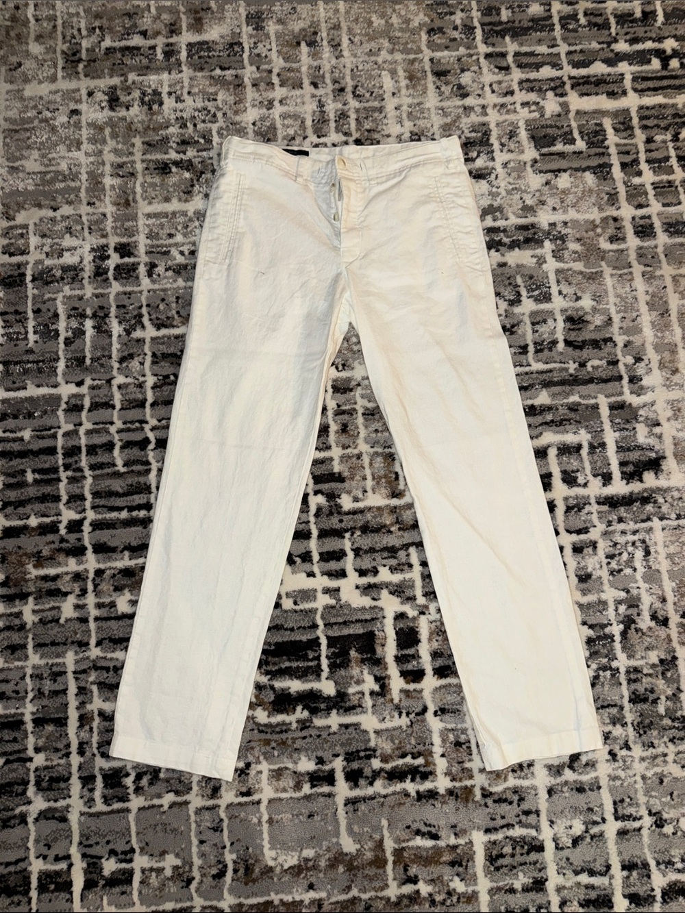 Perry Ellis White Cotton Button-Front Trousers